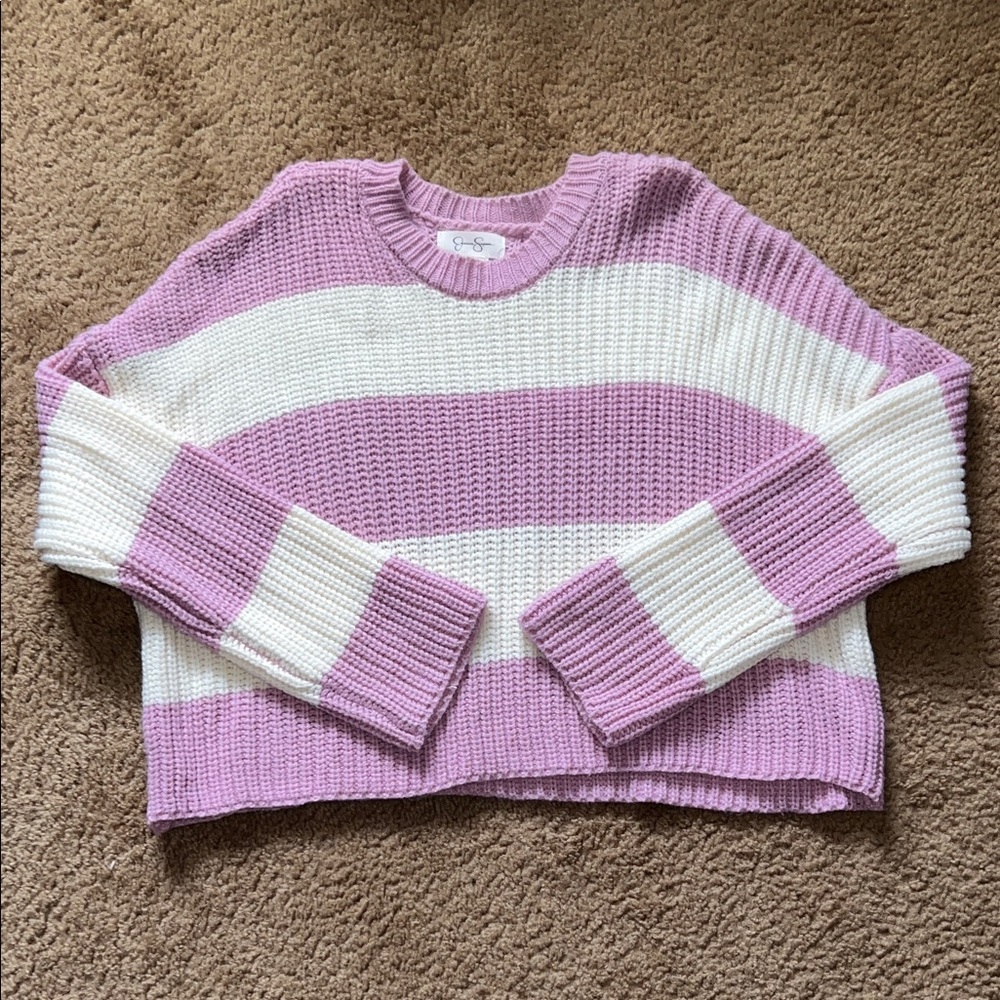 Jessica Simpson Pink & White Striped Crewneck Crop Top Sweater